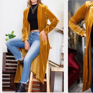 Boutique Gold Velvet Floor-Length Duster Small